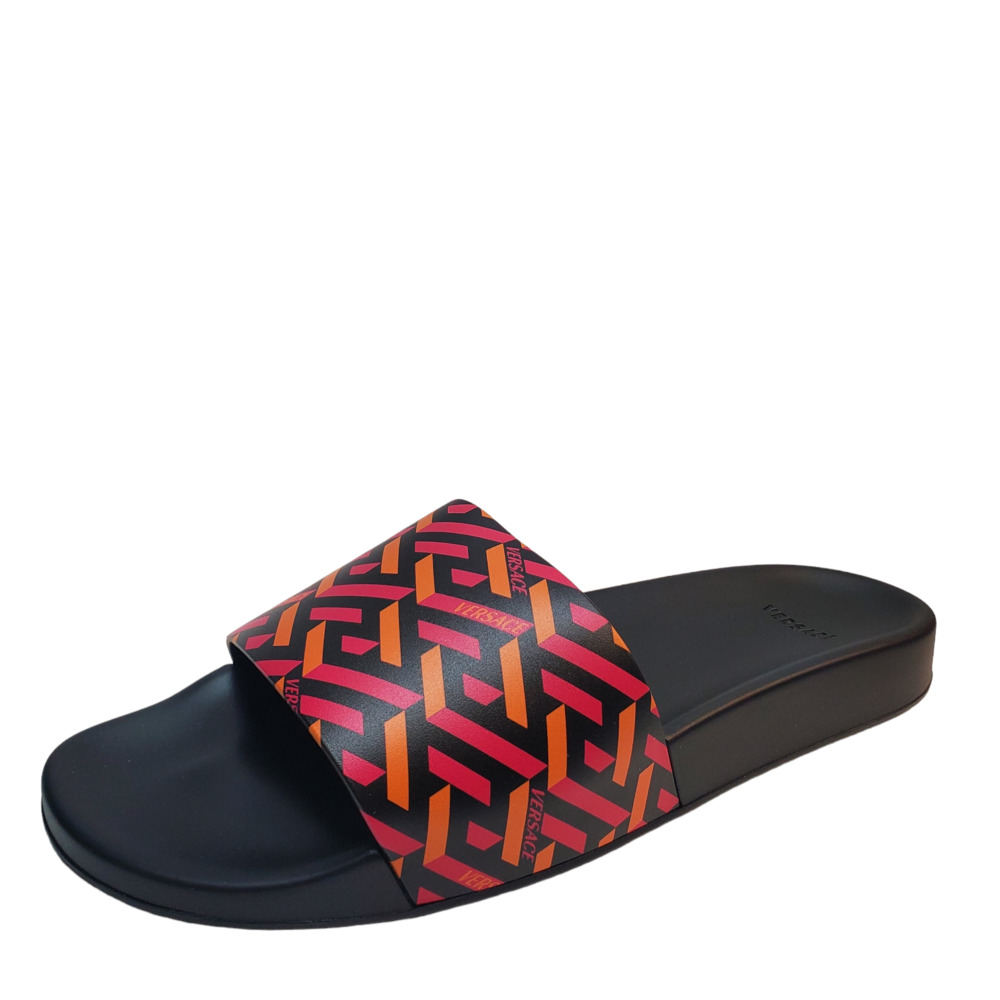 Versace Mens Gomma Stampa Pool Slide Sandals Red Magenta Tangerine